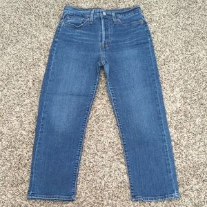 Levis blue wedgie straight button fly high rise straight leg cropped jeans